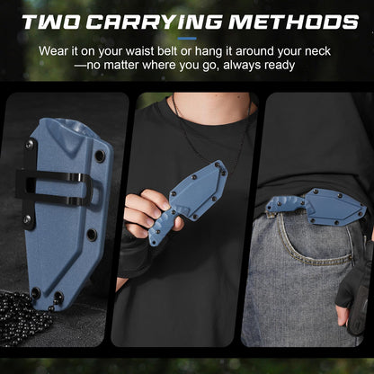 Neck Knife with Sheath and Necklace X-TAN-K, Horizontal Carry Knife with Full Tang Tanto 5Cr14MoV Steel Blade, Khaki ABS Handle, EDC, Outdoor, Camping & Hiking