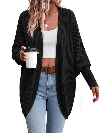 PRETTYGARDEN Batwing Long Sleeve Lightweight Cardigan Sweaters for Women | Casual Open Front Long Cardigans, Loose Fit Soft Ribbed Knit Light Weight Sweater, Fashion Early Fall Clothes, Travel Outfits