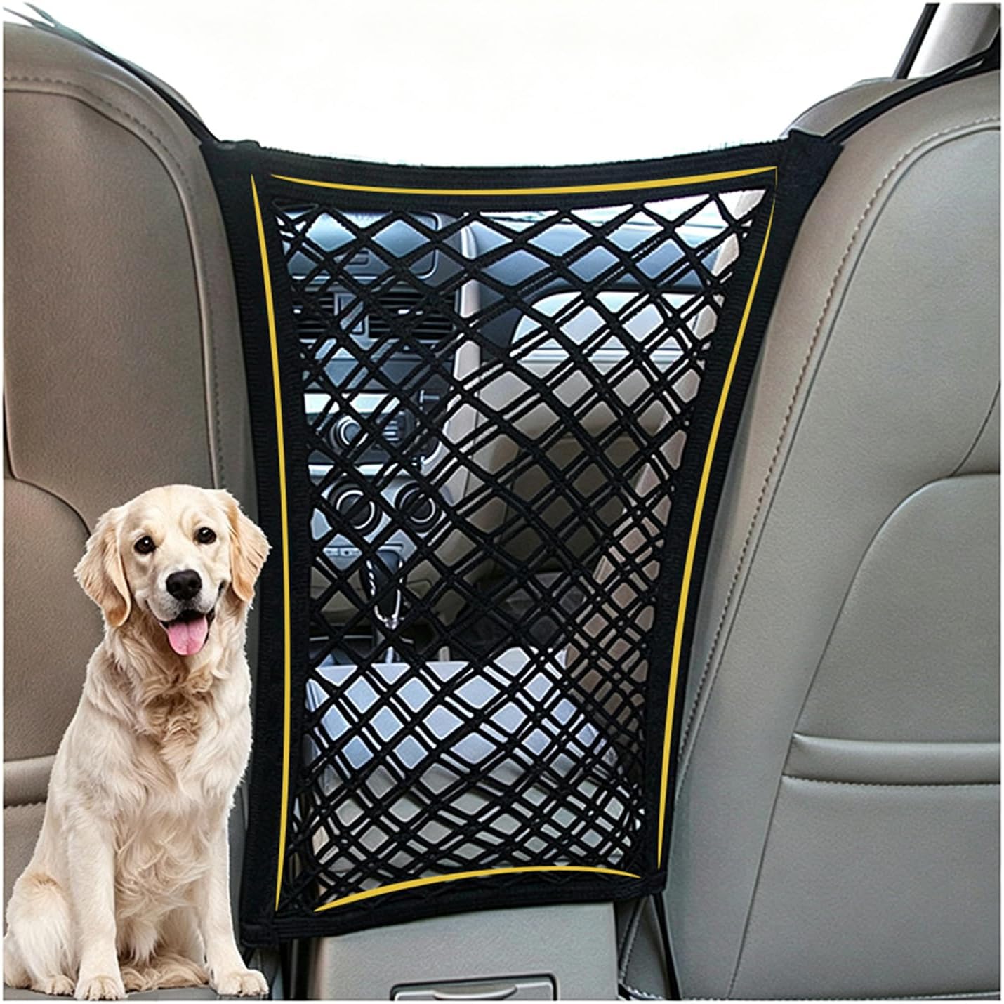 DYKESON Dog Car Barrier Net, Upgraded Pet Kids Divider with Mesh Organizer for Cars SUVs