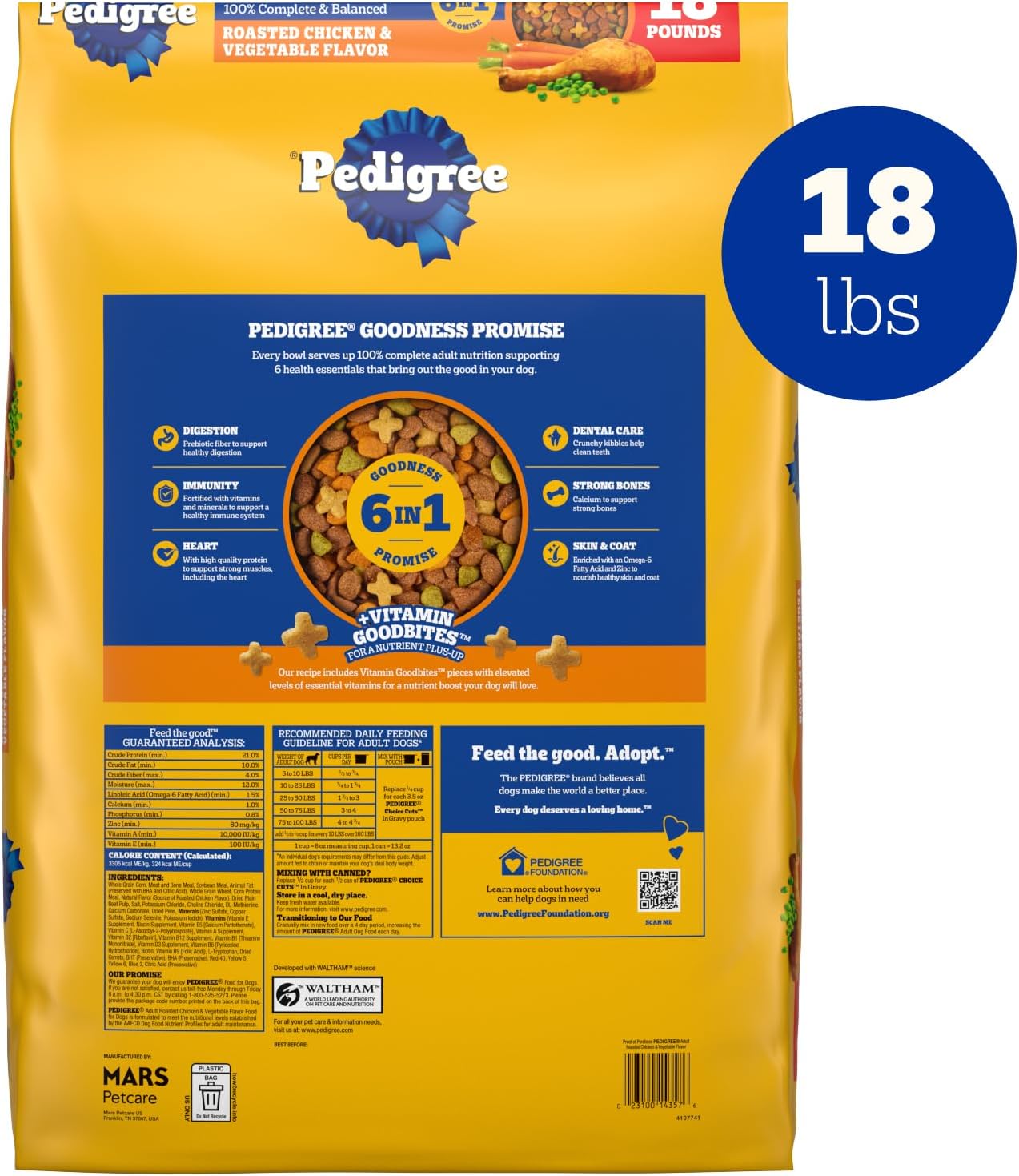 Pedigree Complete Nutrition Dry Dog Food, Steak & Vegetable, 18 lb