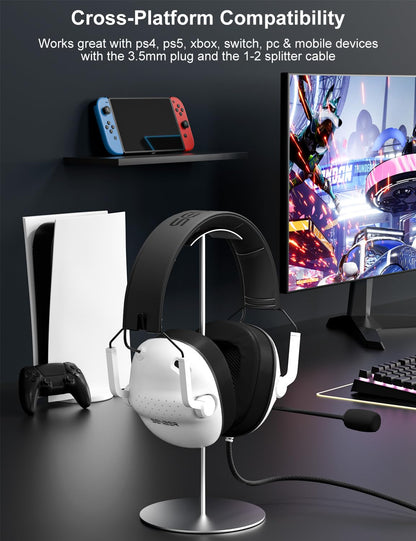 SENZER SG500 Surround Sound Pro Gaming Headset with Noise Cancelling Microphone - Soft Memory Foam Padding - Portable Foldable Headphones for PC, PS4, PS5, Xbox One, Switch - Black