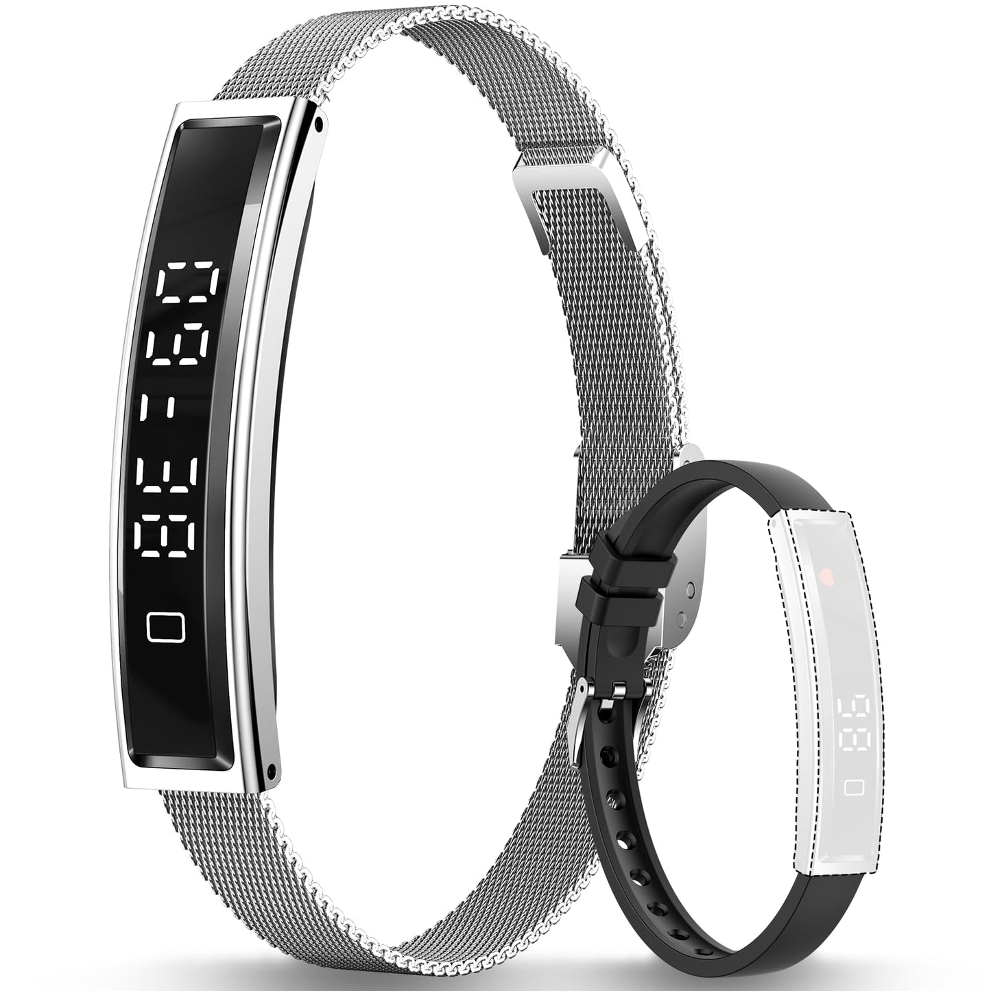 Smart Bracelet Fitness Health Tracker for Men Women with 2 Bands | 24/7 Heart Rate/Pressure Detection/Sleep Monitor, 5ATM Waterproof, Multiple Sport Modes, Android iOS Compatible