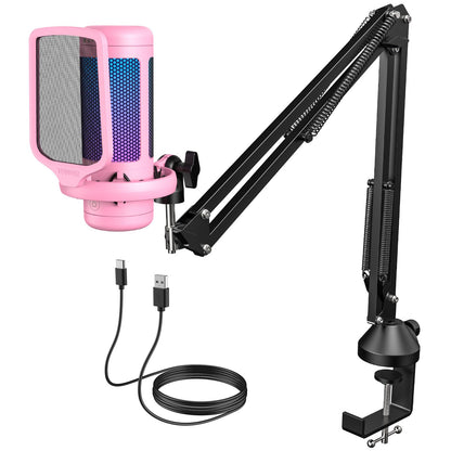 TONOR Gaming Microphone Set with Boom Arm, Vocal Condenser Microphone for PC with Stand, USB Mic with controllable RGB Light, One Tap Mute, Volume Control, for Discord, Twitch Streaming, TC310+