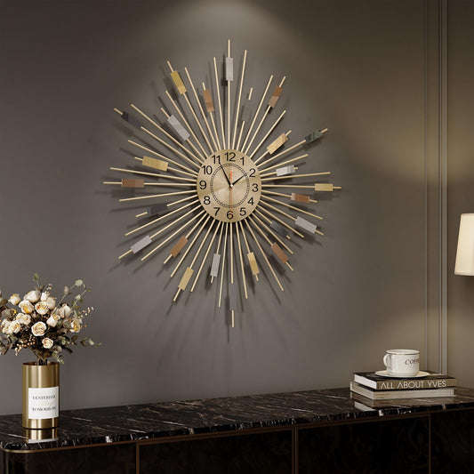 Cuspin Mid Century Modern Wall Clock, Large Colorful Starburst 28 Inch Wall Clock Battery Operated, Metal Decorative Sunburst Clocks for Living Room Kitchen Bedroom Office Decor