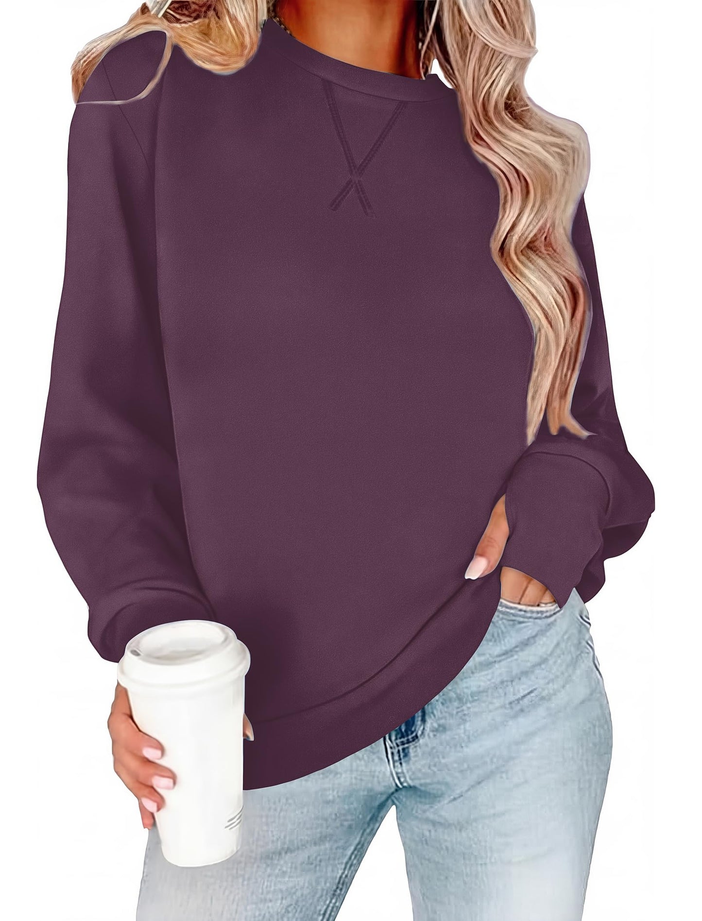 WIHOLL Womens Crewneck Sweatshirt Thumb Hole Long Sleeve Casual Fall Tops | Erly Fall Fashion, School Teacher Outfits, Long Sleeve Shirts, Winter Clothes, Pullover, Lightweight, Trendy