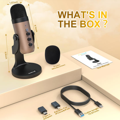 ZealSound Podcast Microphone for PC, Noise Cancellation USB Mic with Gain, Volume Adjustment & Mute Button, Monitoring & Echo, for YouTube, TikTok, Podcasting, Streaming, iPhone, iPad, Android, Mac