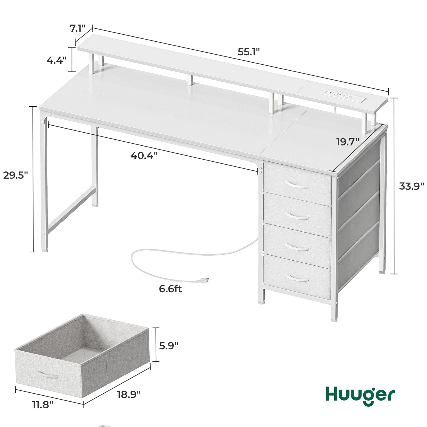 Huuger 47 Inch Computer Desk with Power Outlets and LED Lights, Gaming Desk with 4 Drawers, Office Desk with Monitor Stand, Study Work Home Office, Small Spaces, Black