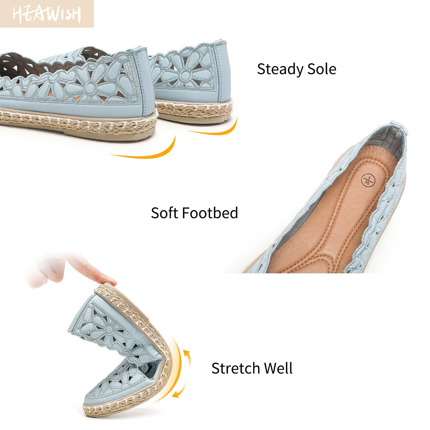 HEAWISH Women’s Ballet Flat Daisy Round Toe Dress Shoes Casual Slip On Rope Loafer