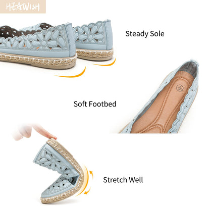 HEAWISH Women’s Ballet Flat Daisy Round Toe Dress Shoes Casual Slip On Rope Loafer