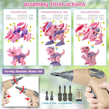 Dinosaur STEM Toys for Kids 3-5, Take Apart Dinosaur Toys with Electric Drill, Educational Building Toy & Construction Set, DIY Christmas Birthday Gifts for 3 4 5 6 7 8 Years Old Boys and Girls