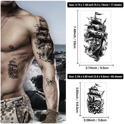 Yazhiji 36 Sheets Temporary Tattoos Stickers, 12 Sheets Fake Body Arm Chest Shoulder Tattoos for Men or Women with 24 PCS Tiny Black Tattoos