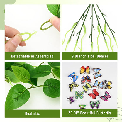 BLEUM CADE Fake Hanging Plants, 2pcs Artificial Pothos Vines Faux Plants Greenery for Wall Home Living Room Office Indoor Outdoor Decor (No Baskets)