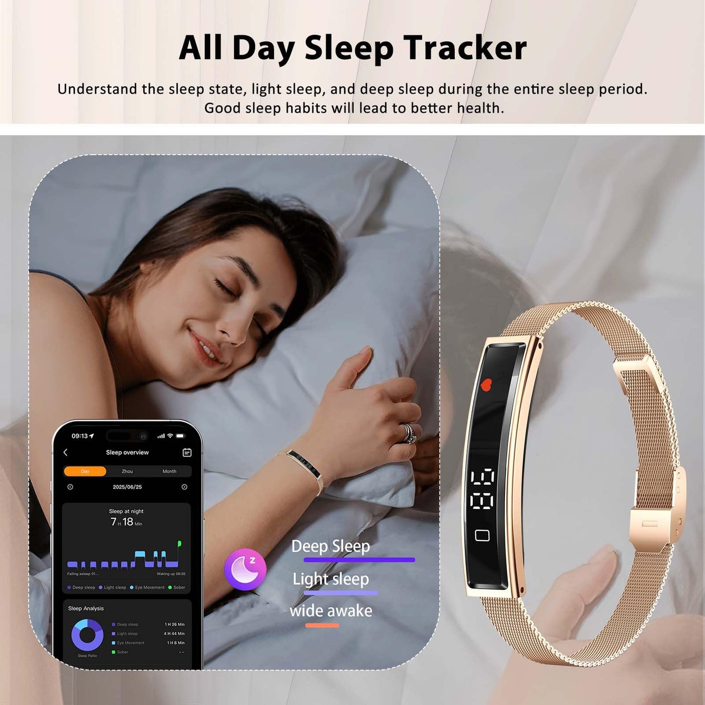 Smart Bracelet Fitness Health Tracker for Men Women with 2 Bands | 24/7 Heart Rate/Pressure Detection/Sleep Monitor, 5ATM Waterproof, Multiple Sport Modes, Android iOS Compatible