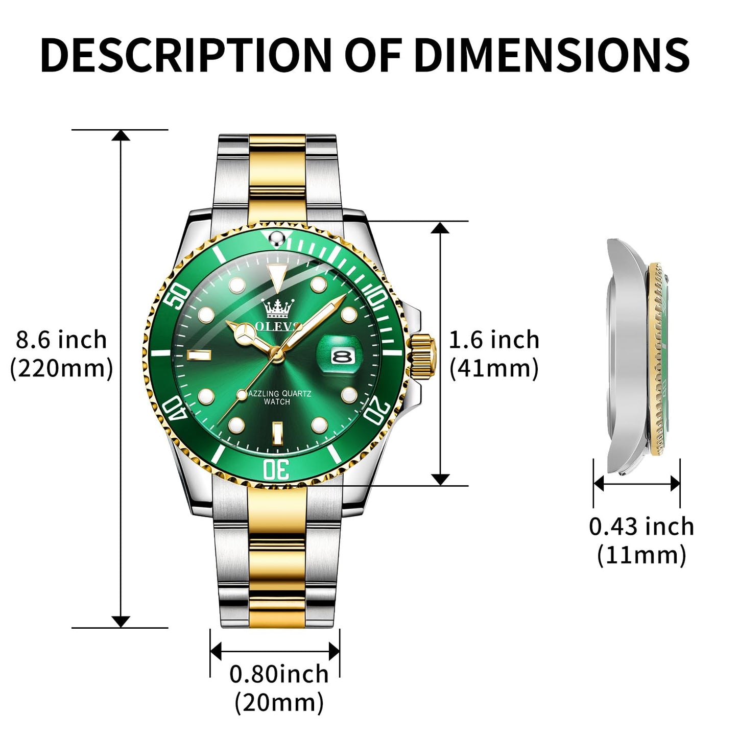 OLEVS Luxury Watches for Men Big Face Stainless Steel Business Dress Analog Quartz Watch with Day Waterproof Luminous Mens Wrist Watch