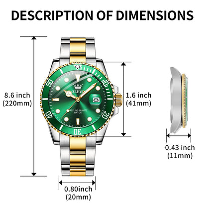 OLEVS Luxury Watches for Men Big Face Stainless Steel Business Dress Analog Quartz Watch with Day Waterproof Luminous Mens Wrist Watch
