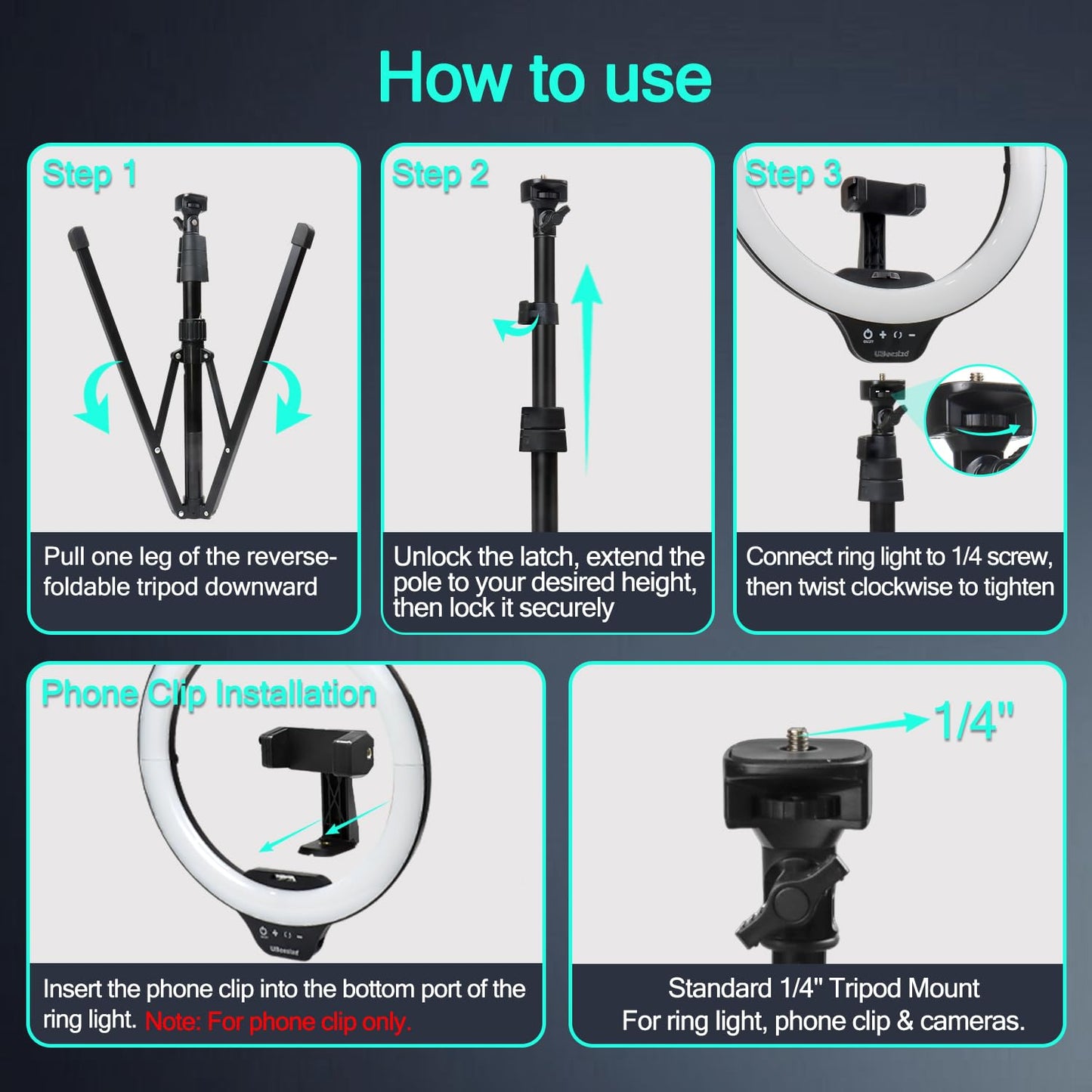 UBeesize 12'' LED Ring Light with 62'' Tripod Stand, Selfie Ring Light for Video Recording, Live Streaming, TikTok & YouTube, Compatible with iPhone & Android (Black)