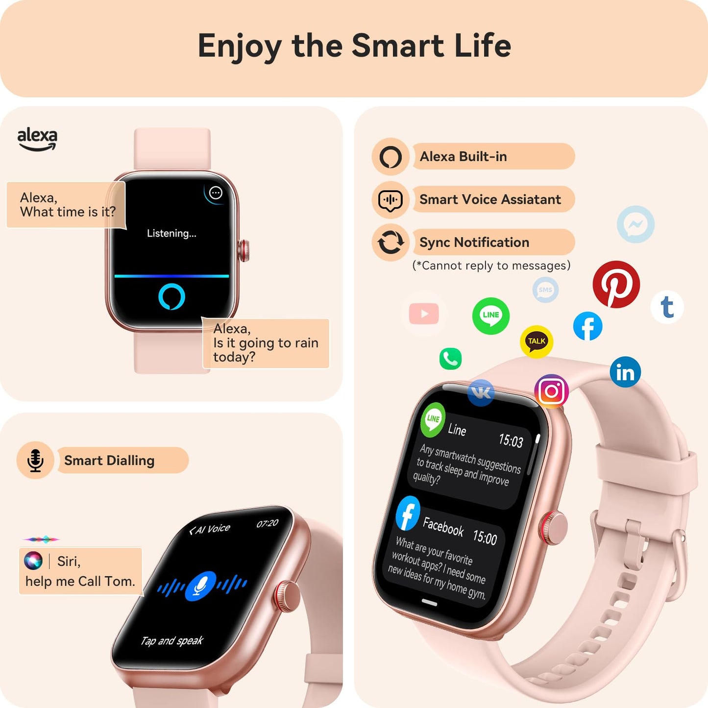 Smart Watch for Women Men, Smartwatch for iPhone & Android Bluetooth (Answer/Call) Built-in Alexa, 1.91" HD Fitness Tracker with 105+ Sport Modes, IP68 Waterproof, Sleep/Heart Rate/SpO2/Stress Monitor