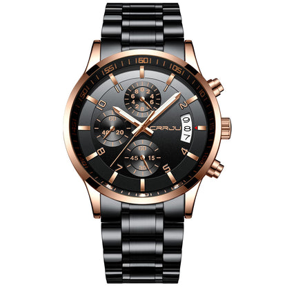 CRRJU Men's Fashion Stainless Steel Watches Date Waterproof Chronograph Wristwatches,Black Steel Band Waterproof Quartz Watch for Men