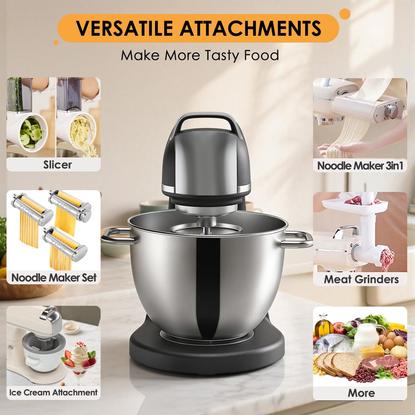 8.4QT Commercial Stand Mixer 800W with Aluminum Die Casting Meets the Standard of NSF/ANSI 8-2023, Mixers Kitchen Electric Stand Mixer with Stainless Steel 8L Bowl, Dough Hook, Whisk and Beater