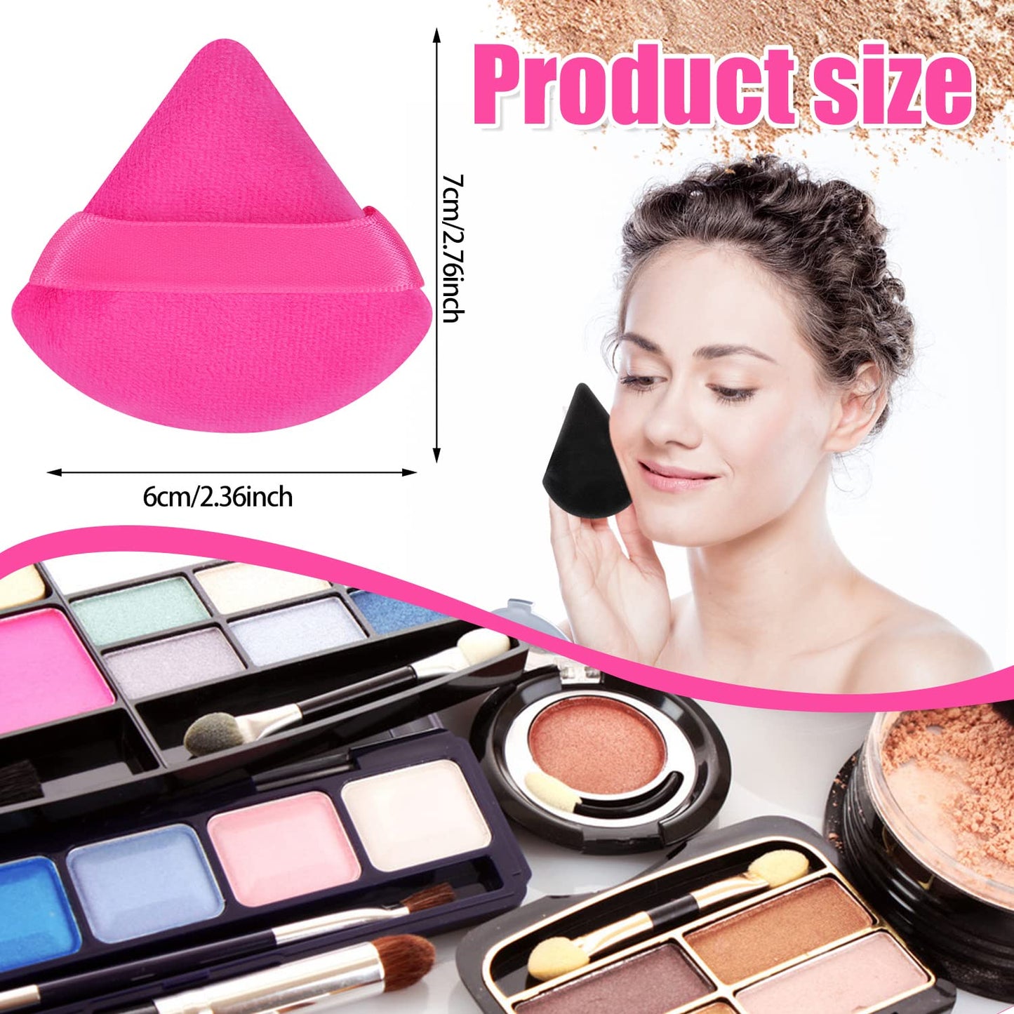 Pimoys 6 Pieces Powder Puff, Face Makeup Sponge Soft Velour Triangle Powder Puffs Beauty Sponge for Loose Powder (Black, Pink)