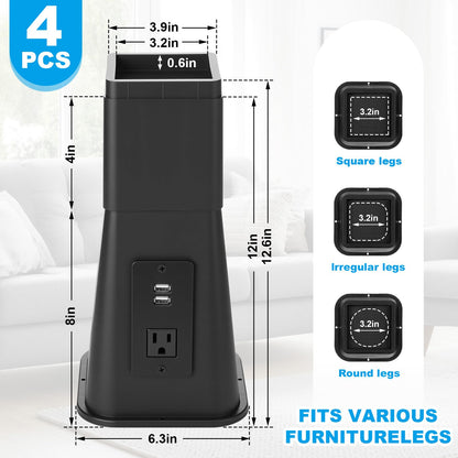 Relaxweex 4 Pack 8 Inches Heavy Duty Bed Risers with Power Outlet and USB - Adjustable Plastic Bed Frame Riser Lifts - Furniture Support Blocks for Sofa College Dorm Twin, Supports 2200 lbs