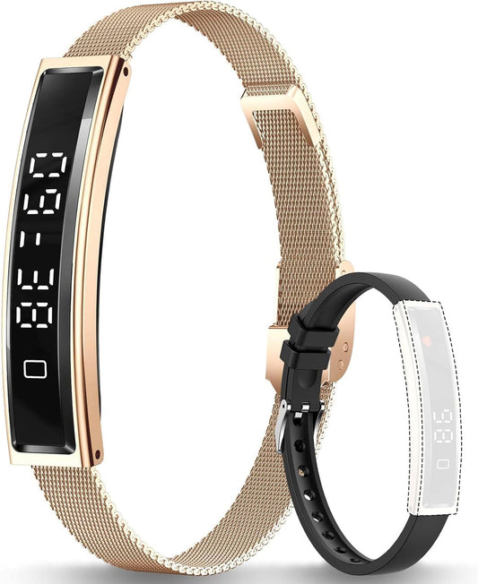 Smart Bracelet Fitness Health Tracker for Men Women with 2 Bands | 24/7 Heart Rate/Pressure Detection/Sleep Monitor, 5ATM Waterproof, Multiple Sport Modes, Android iOS Compatible
