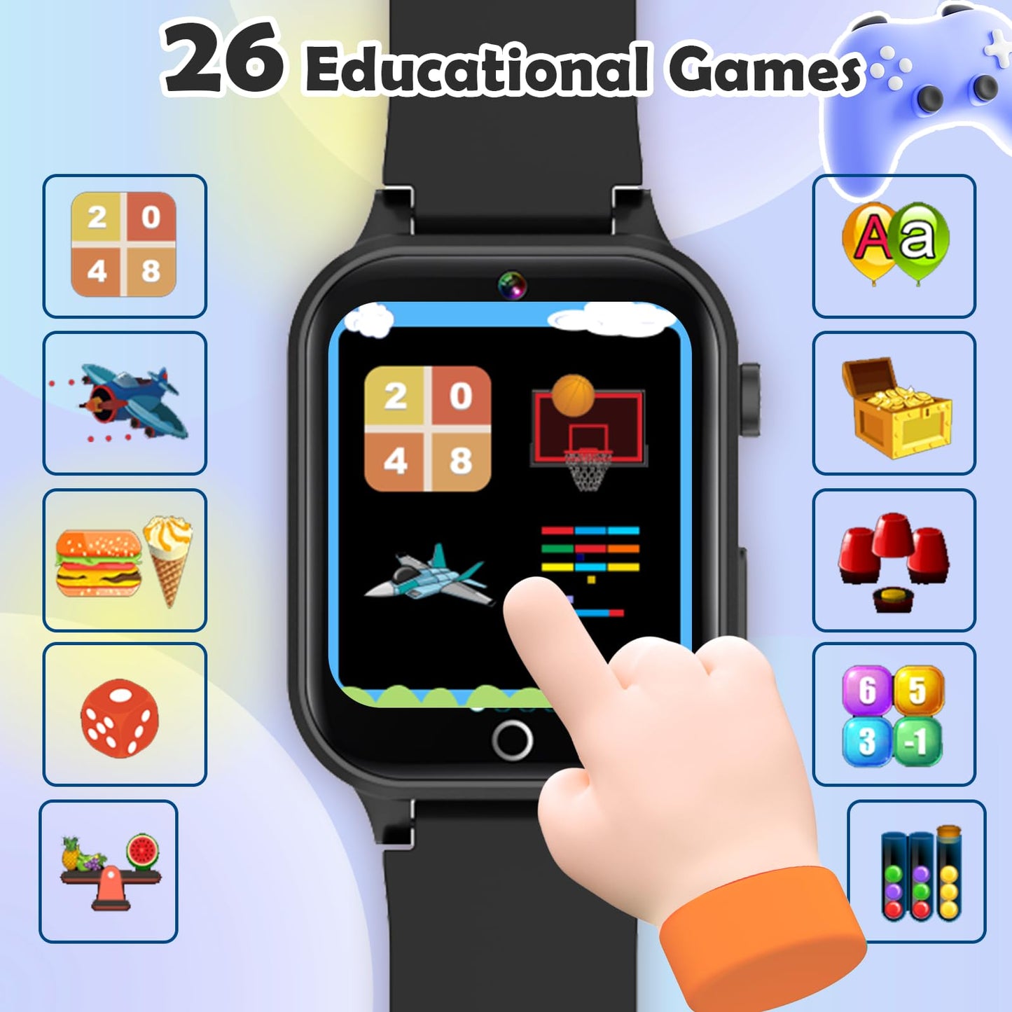 Luyiilo Smart Watch for Kids, with 26 Puzzle Games, Touch Screen, HD Camera, Alarm Clock, Toys for Ages 4-12 Years Old.Birthday Gift for Boys Girls (Blue)