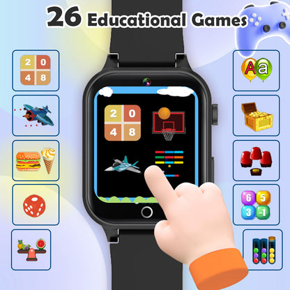 Luyiilo Smart Watch for Kids, with 26 Puzzle Games, Touch Screen, HD Camera, Alarm Clock, Toys for Ages 4-12 Years Old.Birthday Gift for Boys Girls (Blue)