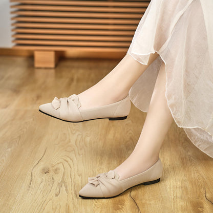 HIULYCENCE Flats for Womens Pointed Toe Ballet Flats with Bow Comfortable Knit Dressy Flats