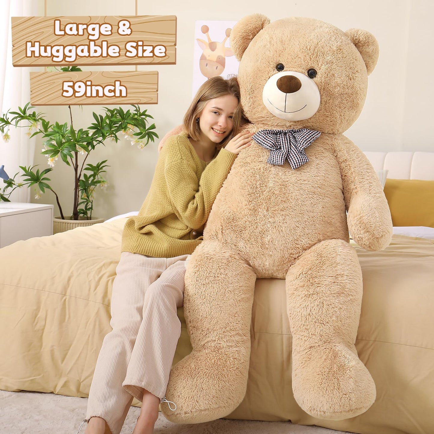 Toys Studio 47 Inch Big Teddy Bear Giant Stuffed Animal for Girls, 4 Feet Large Teddy Bear Baby Shower Party Decorations Kids Women Girlfriend Christmas Valentines Gifts, Light Brown