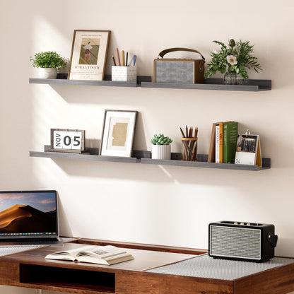 upsimples Floating Shelves for Wall, Wall Shelves for Decor Storage Set of 6, Wall Mounted Wood Shelf for Bedroom, Living Room, Bathroom, Kitchen, Picture Ledge Shelf, Black