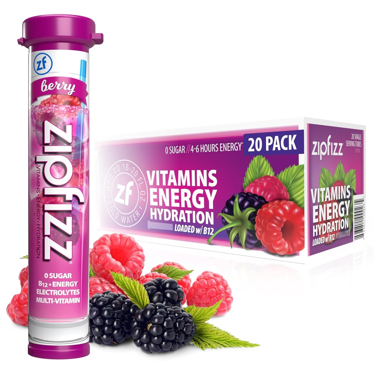 Zipfizz Daily Energy Drink Powder, Blood Orange, 20 Pack | 3-in-1 Sustained Energy, Rapid Hydration, and Essential Vitamins | Sugar-Free | Electrolyte Powder | Contains Vitamin B-12 & Antioxidants