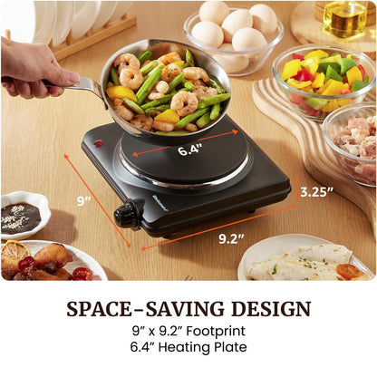 Elite Gourmet EDB-302BF# Countertop Double Cast Iron Burner, 1500 Watts Electric Hot Plate, Temperature Controls, Power Indicator Lights, Easy to Clean, Black
