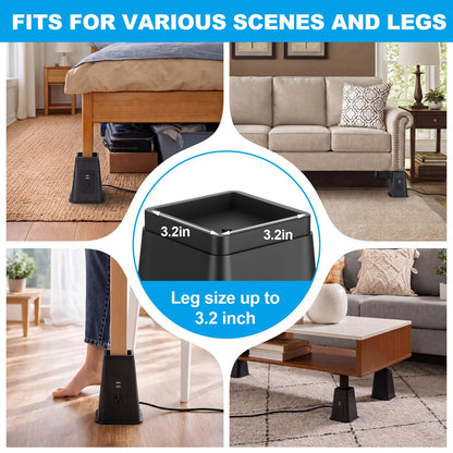 Relaxweex 4 Pack 8 Inches Heavy Duty Bed Risers with Power Outlet and USB - Adjustable Plastic Bed Frame Riser Lifts - Furniture Support Blocks for Sofa College Dorm Twin, Supports 2200 lbs