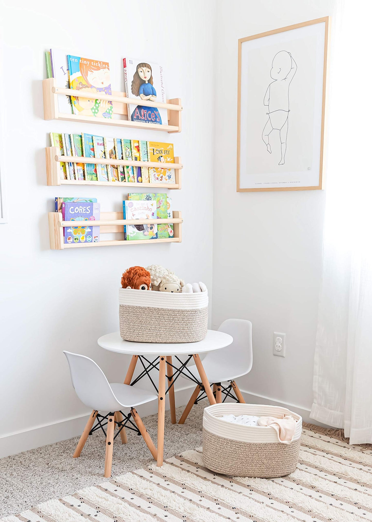 Light Honey Cotton Rope Baskets for Shelves, Set of 3 - 15"×10"×9½" - Woven Storage Baskets for Organizing - Closet, Nursery, Bedroom, Playroom - Toys, Books, Towels, Clothes