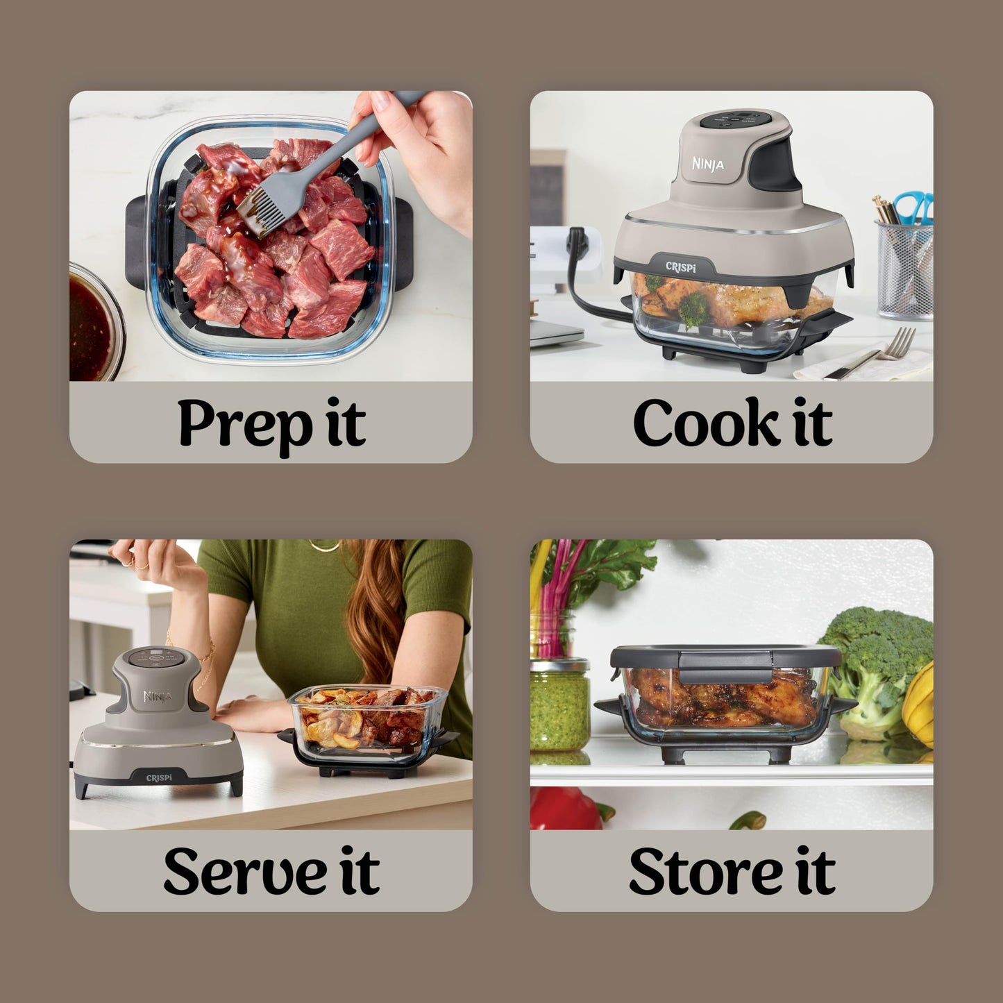Ninja Crispi 4 in 1 Glass Air Fryer, 450°F, Non Toxic, 4QT and 6 Cup Containers with Lids, Dishwasher Safe, Cyberspace Gray, 1 Count, FN101GY