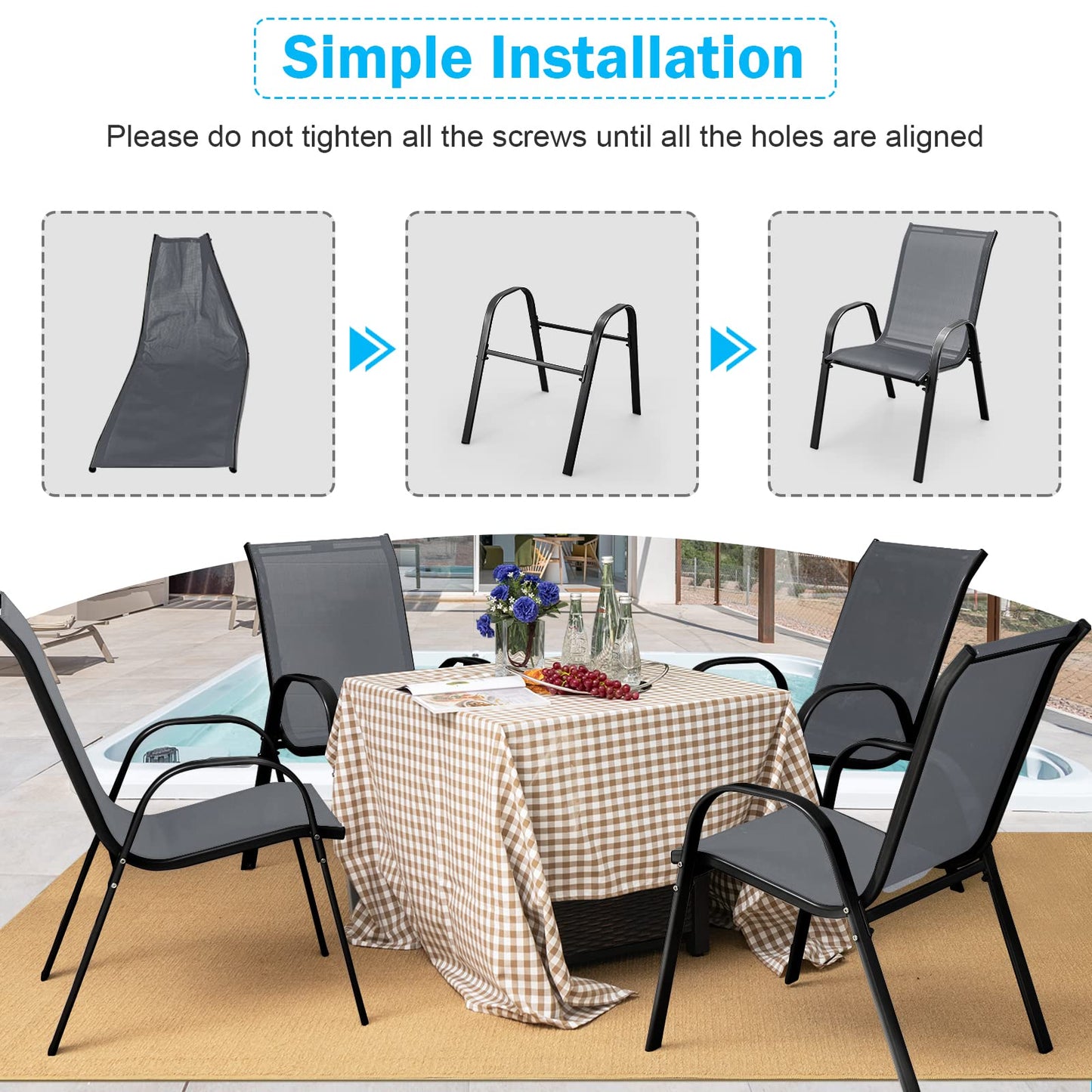 Tangkula Patio Dining Chairs Set of 4, Outdoor Stackable All Weather Heavy Duty Dining Chairs Set with Armrests, Support 330 LBS, for Poolside, Backyard, Garden, Deck, Front Porch (Brown)