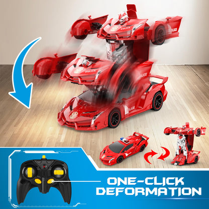 FDJ Remote Control Car - Transform Toys Car Robot, One Button Deformation to Robot with Flashing Light, 2.4Ghz 1:18 Scale Transforming Police Car Kids Toys with 360 Degree Rotating, Girls Boys Toys