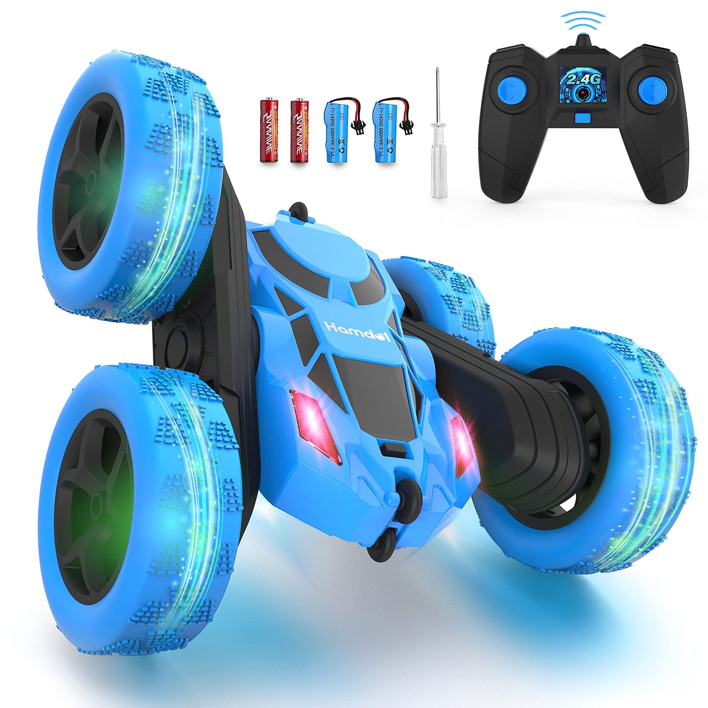 Hamdol Remote Control Car for Kids, 360° Rotating Double-Sided RC Car with LED Headlights, 4WD 2.4GHz Electric Rechargeable Toy Vehicle for Boys and Girls, Perfect Birthday