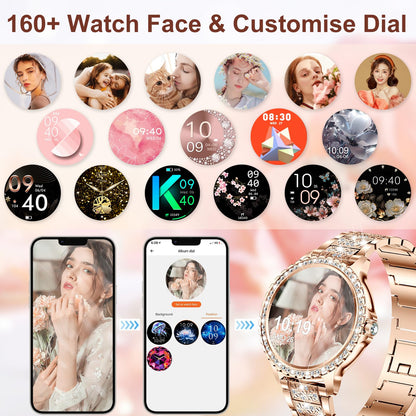 Smart Watch for Women with Diamonds (Answer/Make Call),1.32''Full Screen Smart Watch for Android /iOS,Fitness Tracker with Heart Rate/Blood Oxygen/Sleep Monitor/AI Voice Watches for Women,3 Straps