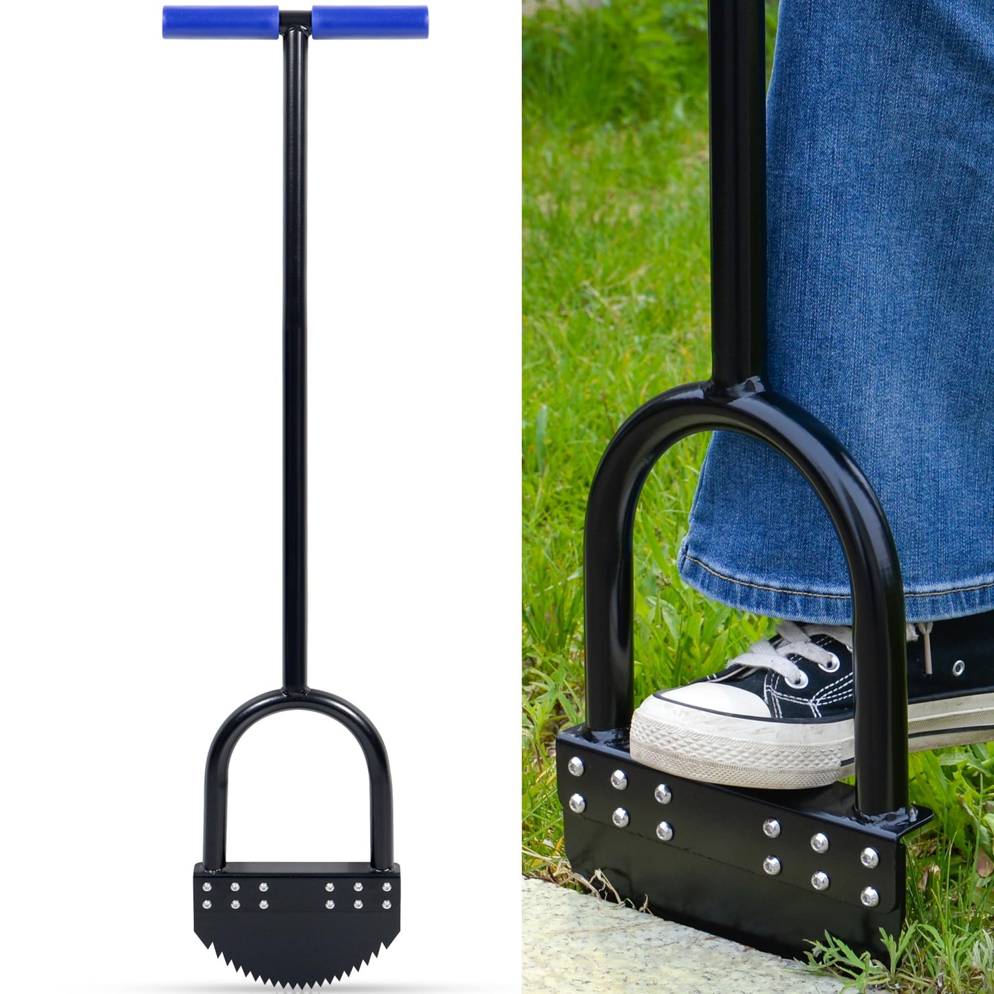 Edger Lawn Tool 41in Border Edger with Tempered Spring Steel Blade Long Rubber Handle Wide Footplate Rustproof Manganese Steel Half Moon Edger for Garden Maintenance