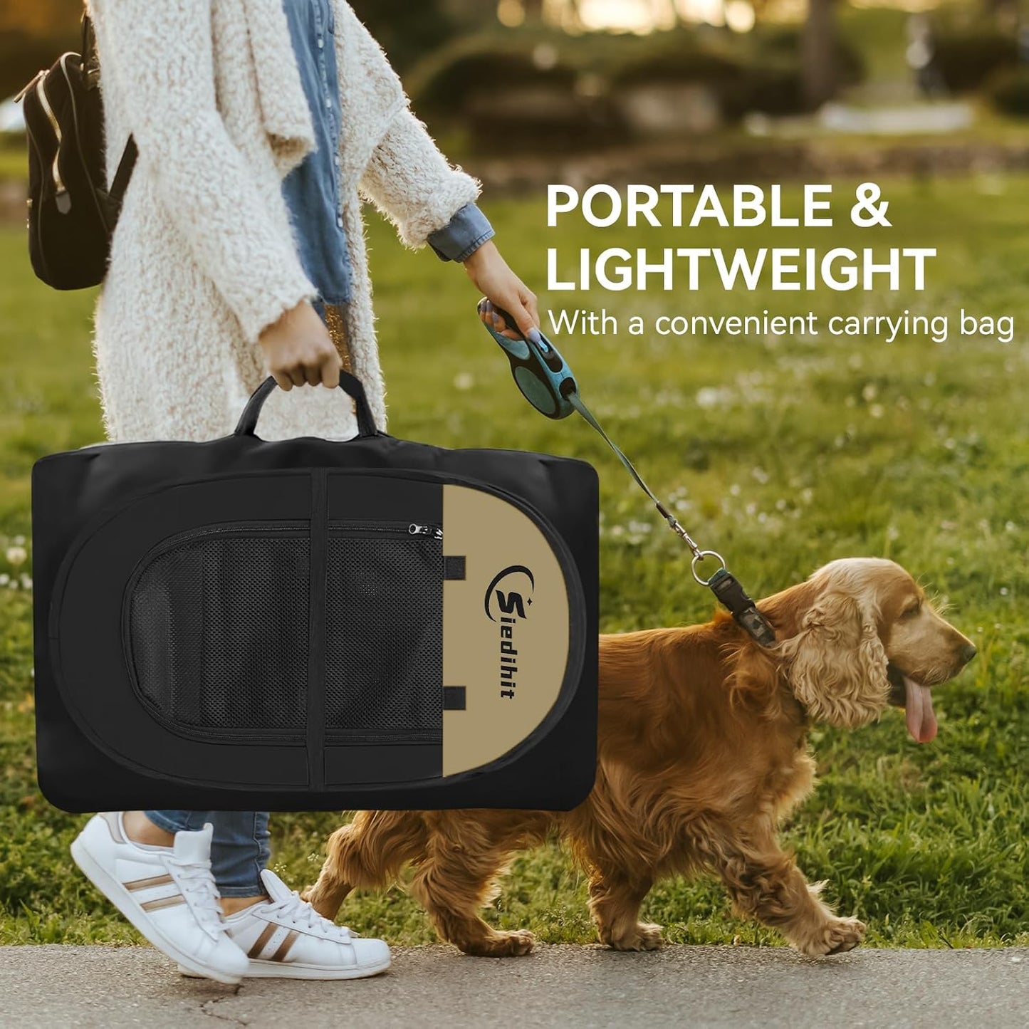 Siedihit Dog Cat Playpen, Puppy Pet Playpen Indoor for Small Dog Crate Tent Cage Outdoor, Portable Pop Up Dogs Enclosure Kennel with Carrying Case for Dogs/Cats/Rabbits(Grey, Small