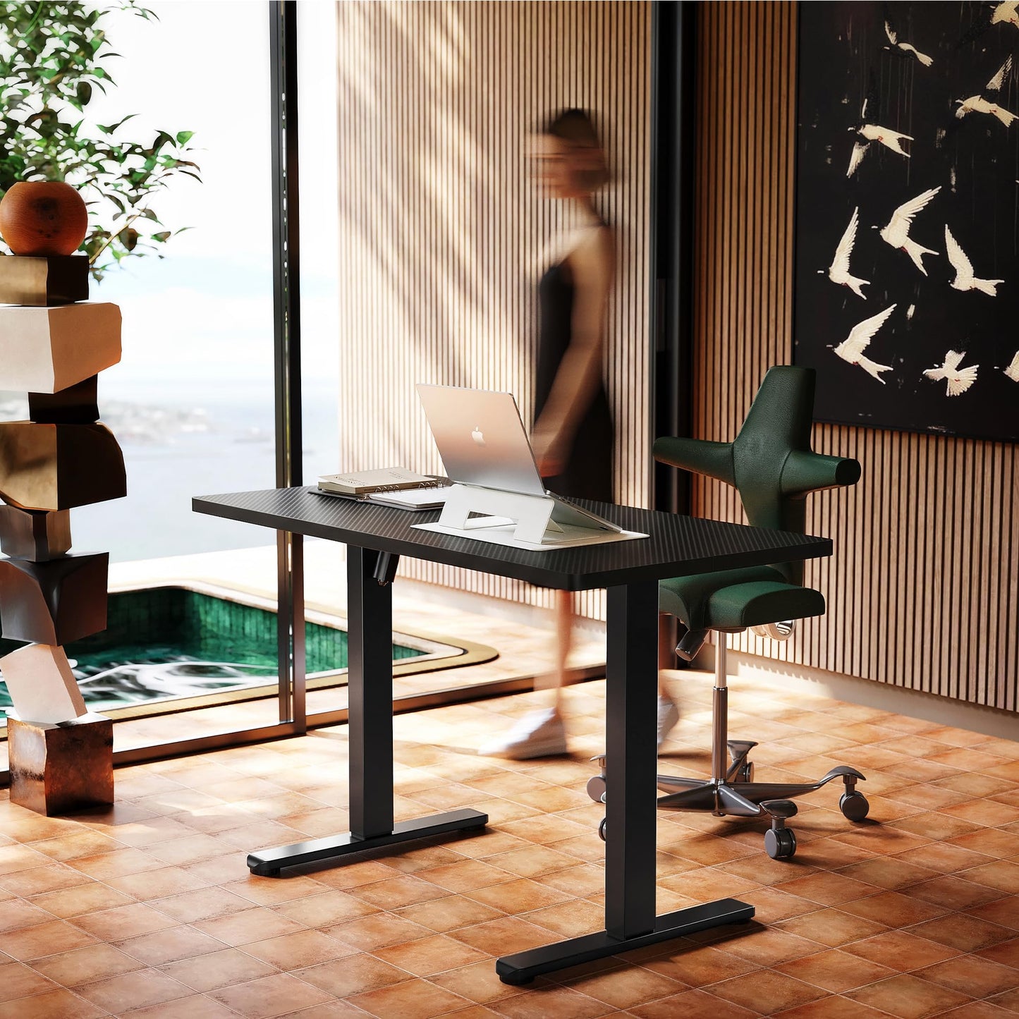 HUANUO 32" Small Electric Standing Desk Adjustable Height, 4 Memory Height Settings, Sit Stand Up Desk for Home Office & Computer Workstation, LightWalnut