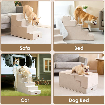 EHEYCIGA Dog Stairs for Small Dogs 13.5" H, 3-Step Dog Steps for Couch Sofa and Chair, Pet Steps for Medium Cats, Non-Slip Balanced Pet Ramp Indoor, Grey