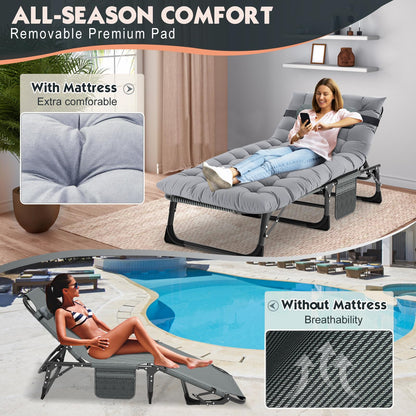MOPHOTO Folding Lounge Chair 5-Position, Folding Cot, Portable Outdoor Chaise Lounge Chair for Sun Tanning, Perfect for Pool Beach Patio Sunbathing
