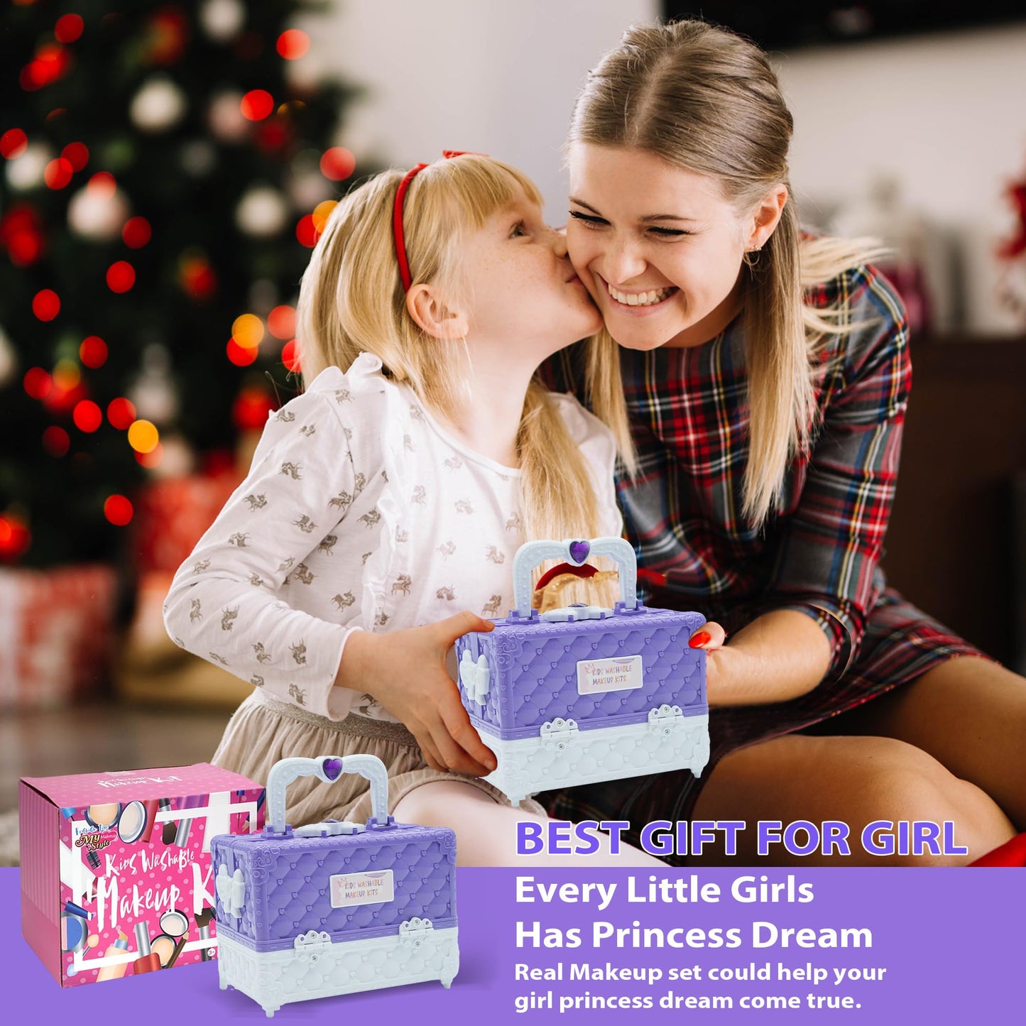 Kids Makeup Kit for Girl - 52 PCS Safe and Washable Makeup for Kids, Real Girls Makeup Kit, Toddler Makeup Kit with Cosmetic Case, Girls Toys Age 4-12, Princess Toys Birthday Gifts for Girls