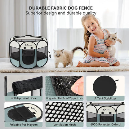 Siedihit Dog Cat Playpen, Puppy Pet Playpen Indoor for Small Dog Crate Tent Cage Outdoor, Portable Pop Up Dogs Enclosure Kennel with Carrying Case for Dogs/Cats/Rabbits(Grey, Small