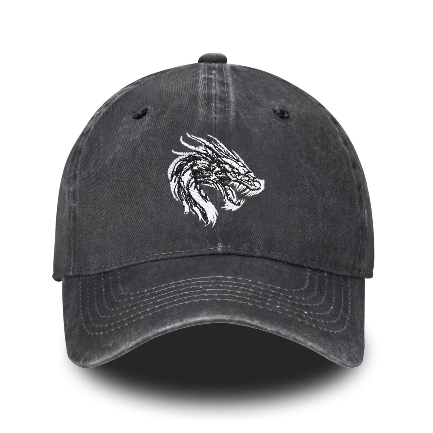 Embroidered Baseball Cap Adjustable Vintage Washed Distressed Denim Baseball Hat for Women Men