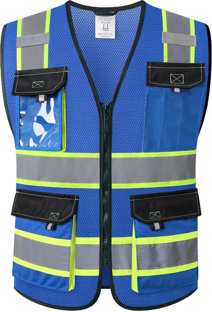 JKSafety Hi Vis Reflective Safety Vests for Men Women High Visibility Vest with Pockets Mesh Fabric Construction Safety Apparel Neon Vest for Work (220-Yellow L)