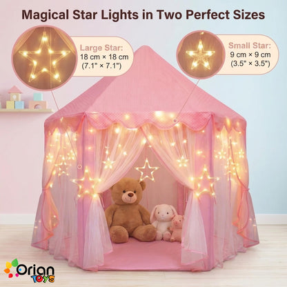 Orian Princess Tent for Kids, Toddler & Kids Pink Play Tent Indoor & Outdoor Princess Castle Fort for Girls and Toddlers Ages 2-7, 55”x53”, LED Star Lights, Children’s Toys and Gifts for Girls